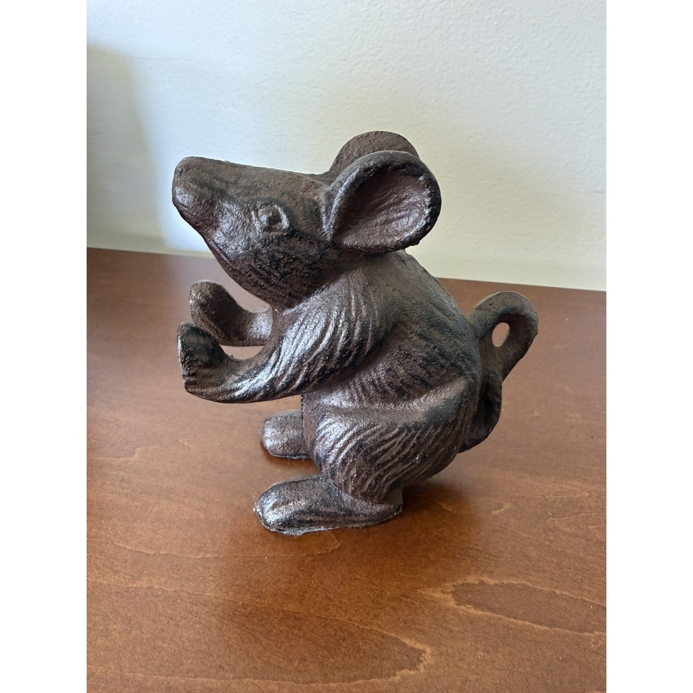 Cast Iron Bronze Color Mouse Door Stop Bookend Rustic Whimsical Whimsy